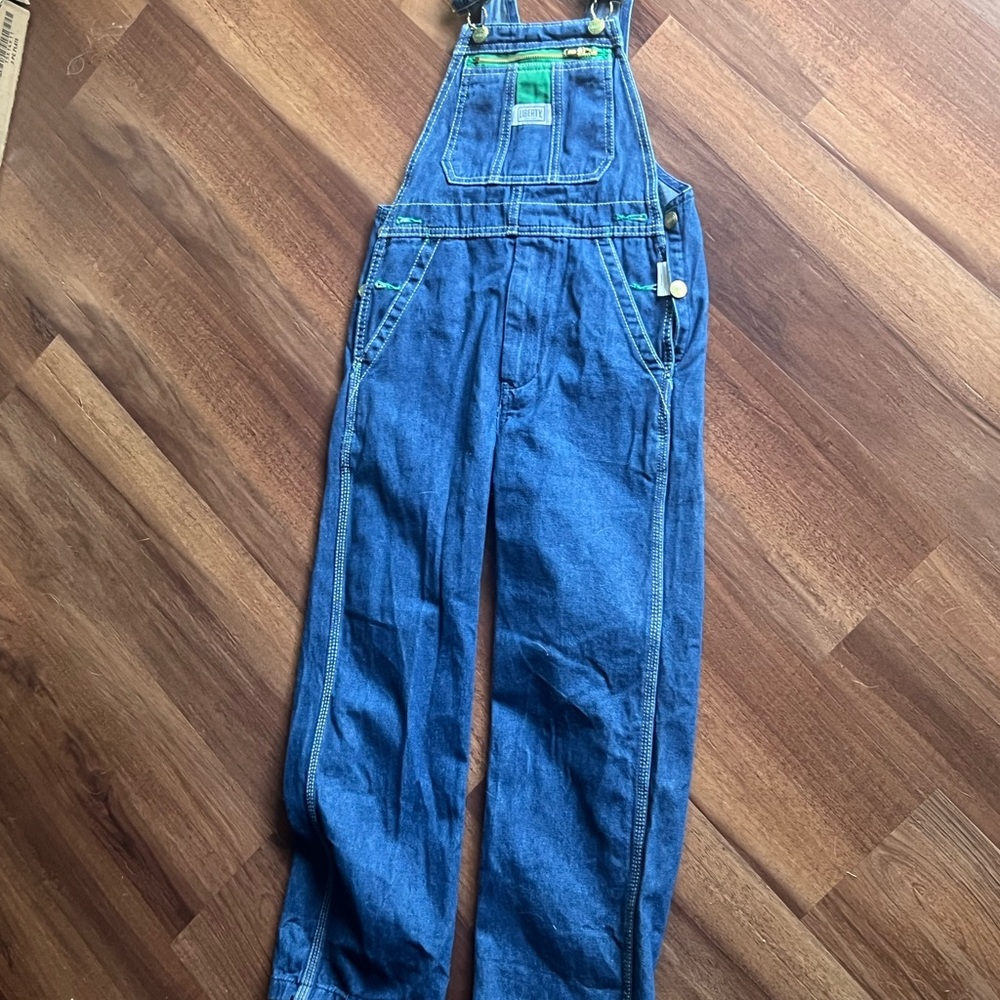 Liberty Overalls Youth Size 10R Solid Blue Denim Cotton Kids Boy or Girl Bibs